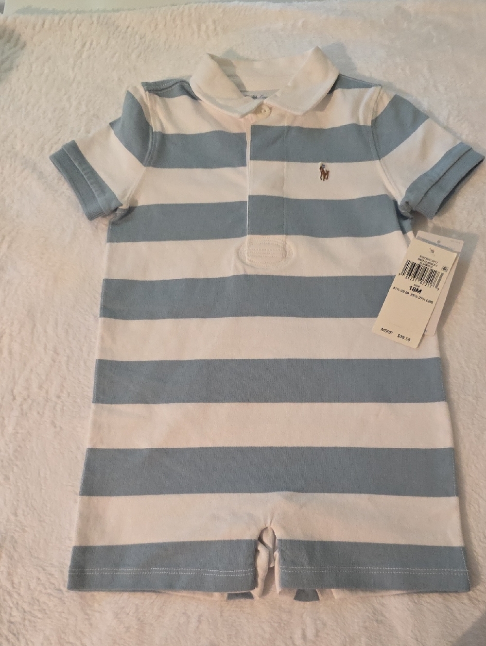 Ralph Lauren Light Blue & White Striped Polo Romper